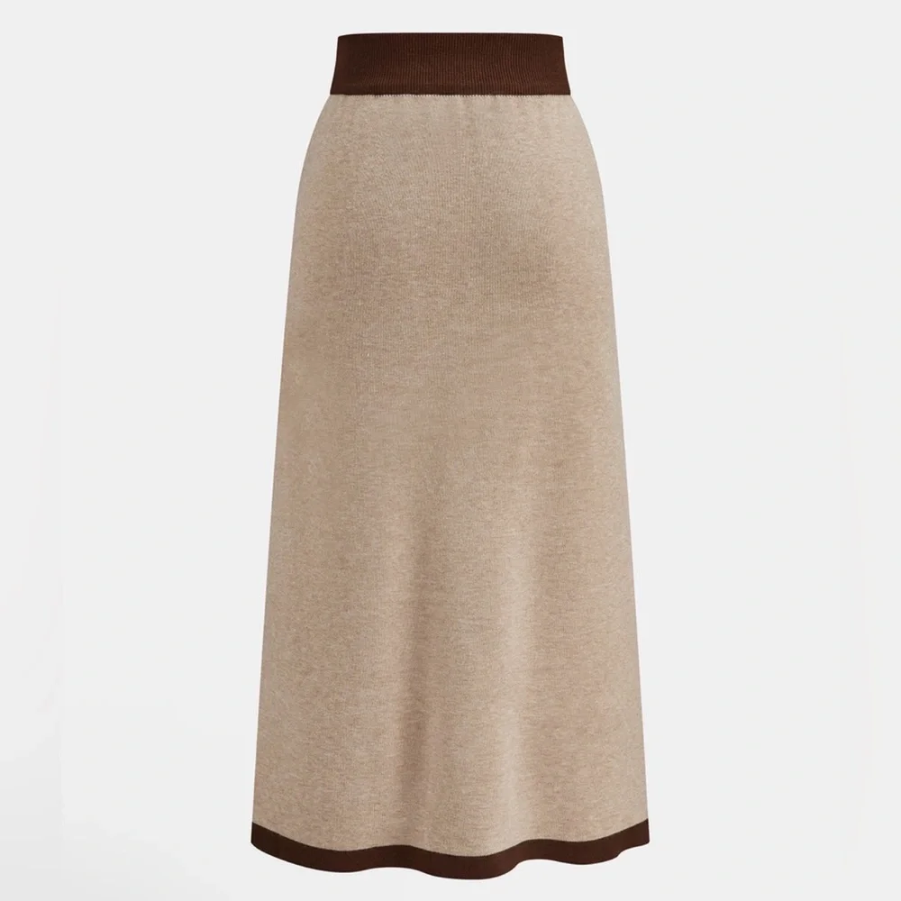 NWT Commense Tan and Brown Sweater Midi Skirt Set - Size Large - Picture 3 of 12